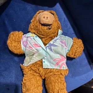Plush Brown Monkey in Light Blue Tropical Shirt - Soft Collectible Companion